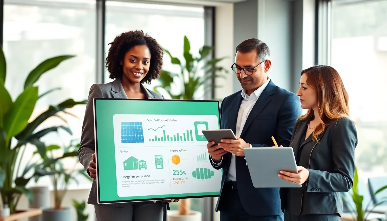 diverse team discussing energy solutions in a modern office.