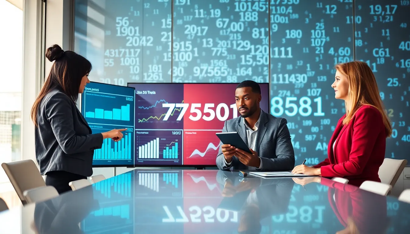 professionals analyzing data in a modern office setting.