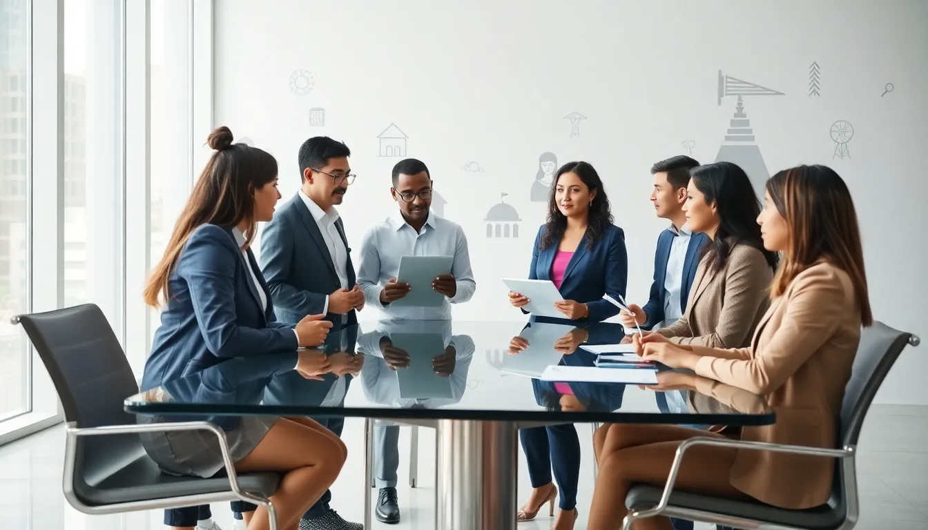 diverse professionals discussing principles in a modern office setting.