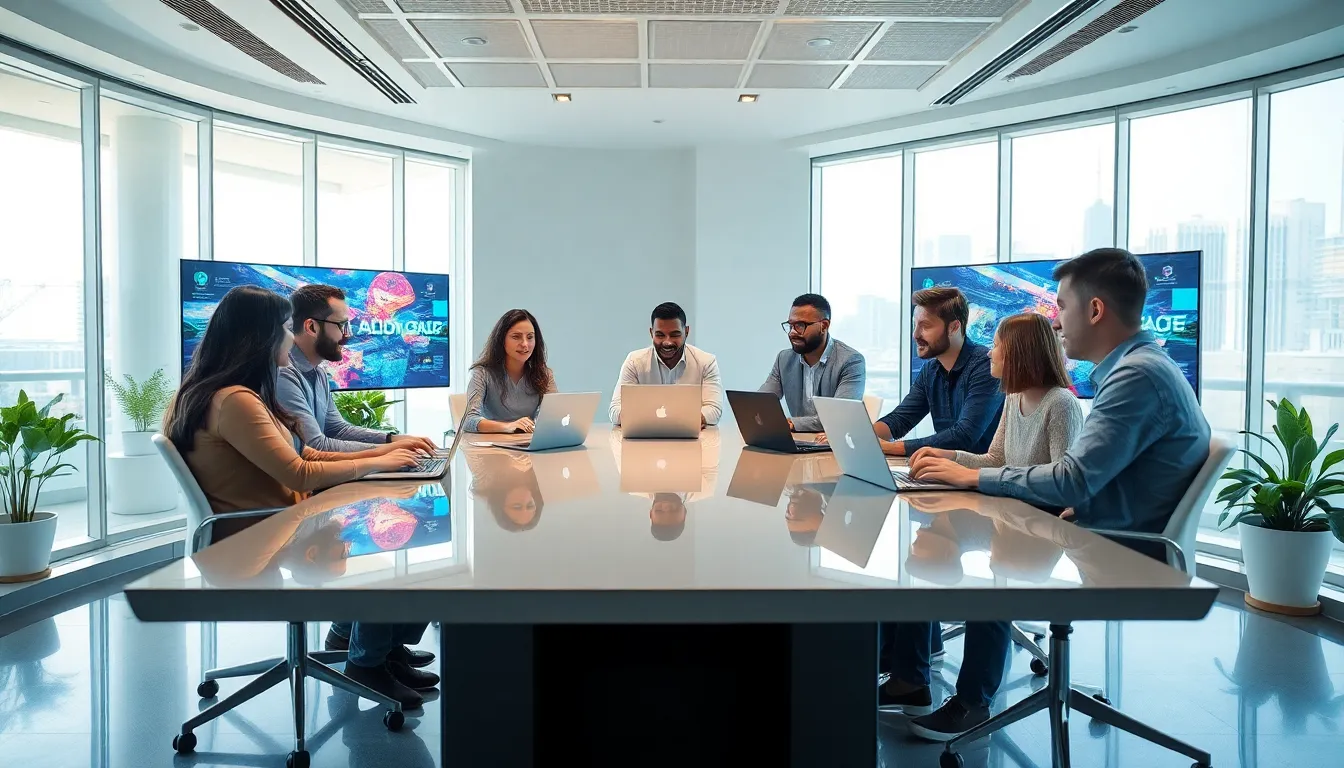 diverse team collaborating on game development in a modern office.