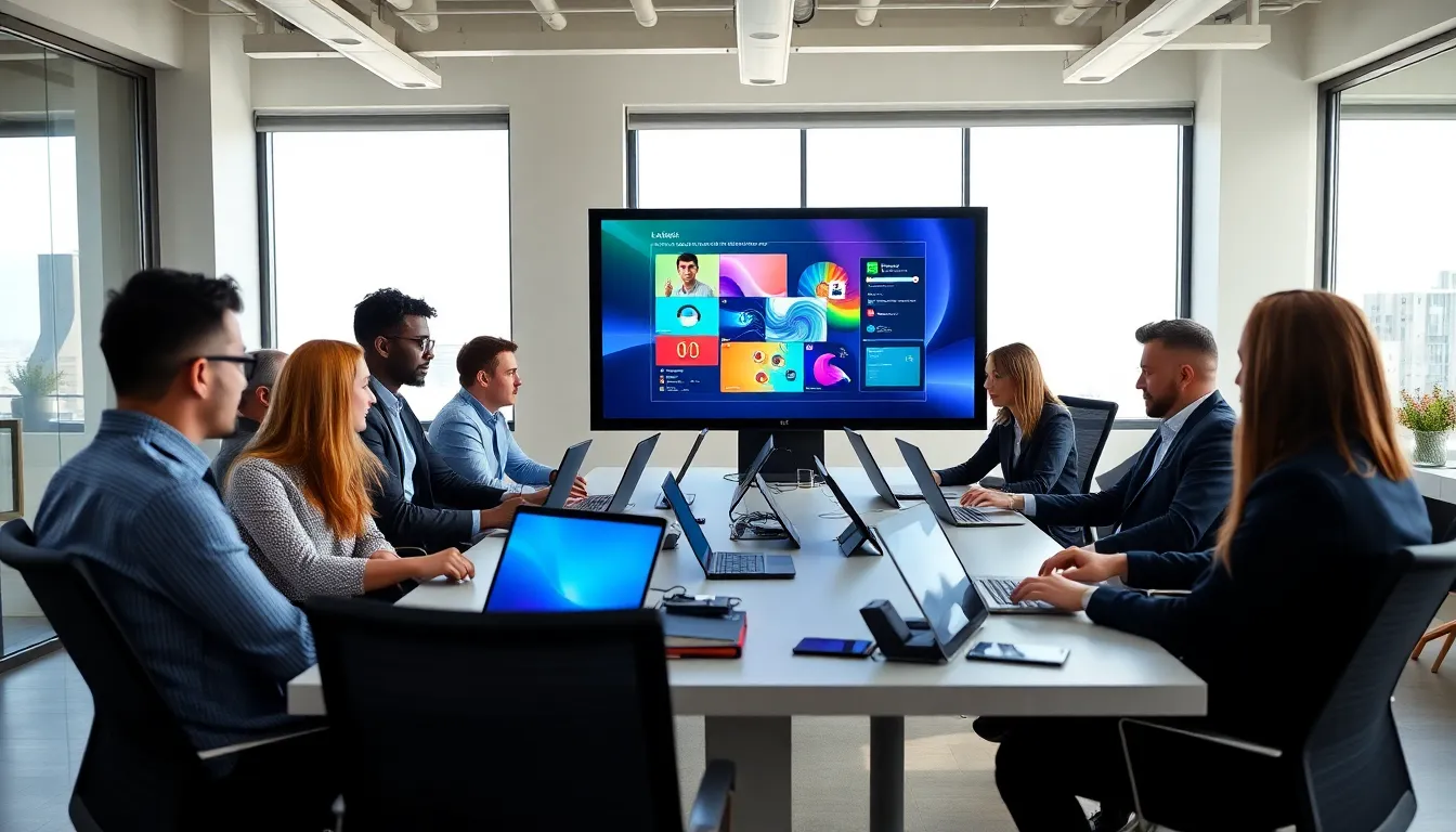 diverse tech experts collaborating in a modern office.
