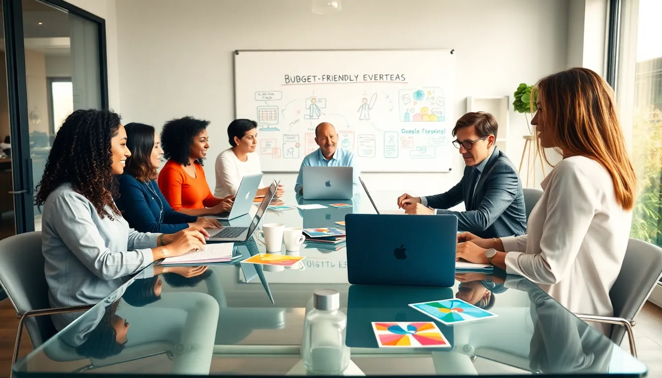 diverse team collaborating on budget-friendly event planning.