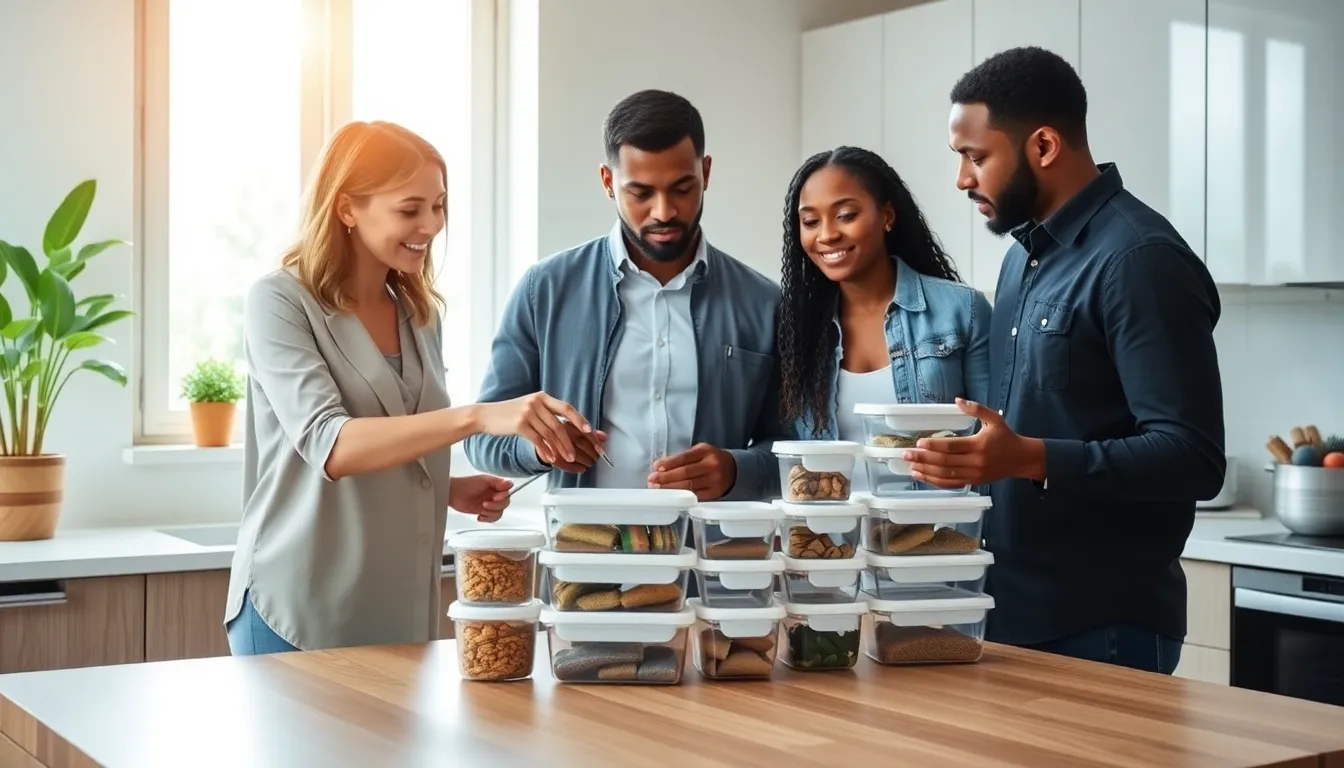 diverse team discussing kitchen storage solutions in a modern kitchen.