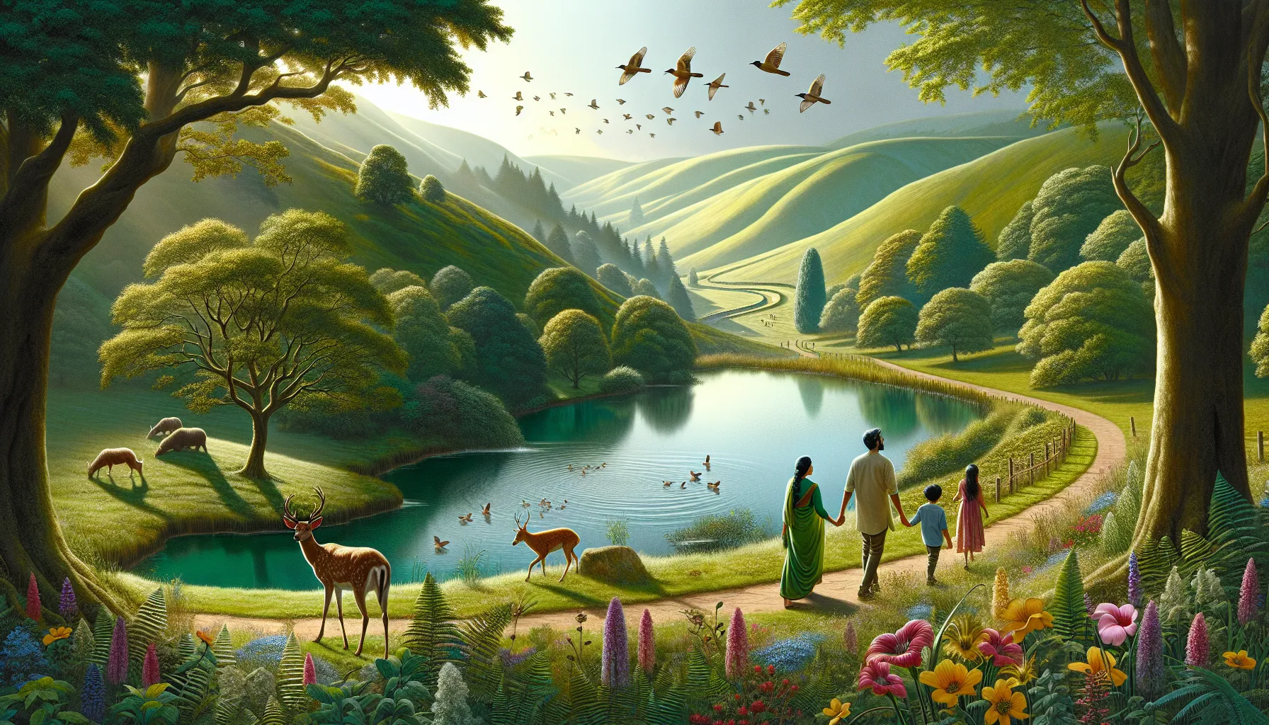 scenic view of Tippaborough Nature Reserve with family hiking.