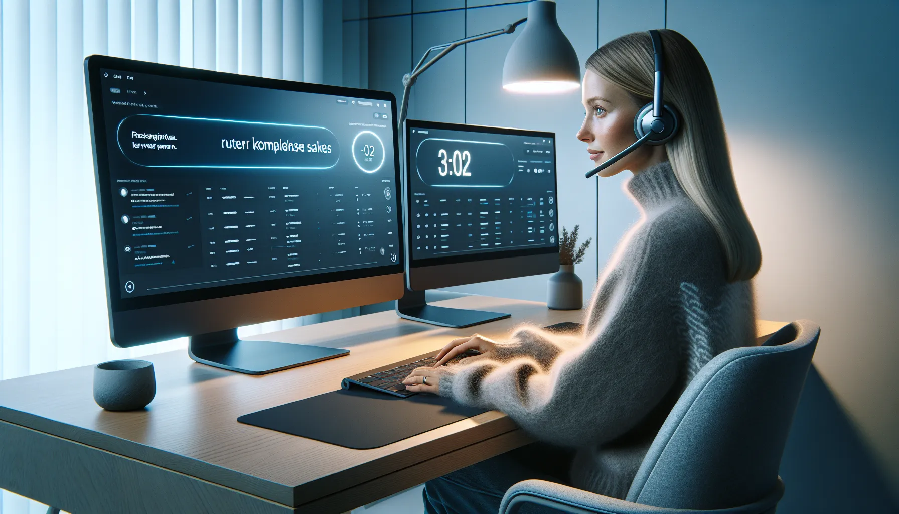 Hvordan ai kan forbedre kundeservice 1 Norwegian support agent uses ai dashboard at night for personalized service.