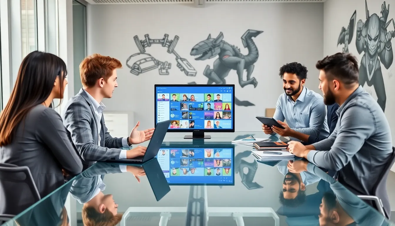 diverse team collaborating on CK2Generator in a modern office.