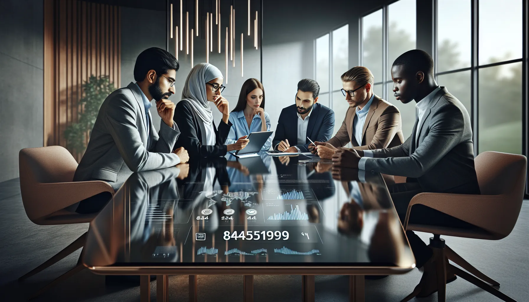 diverse professionals discussing a toll-free number in a modern office.