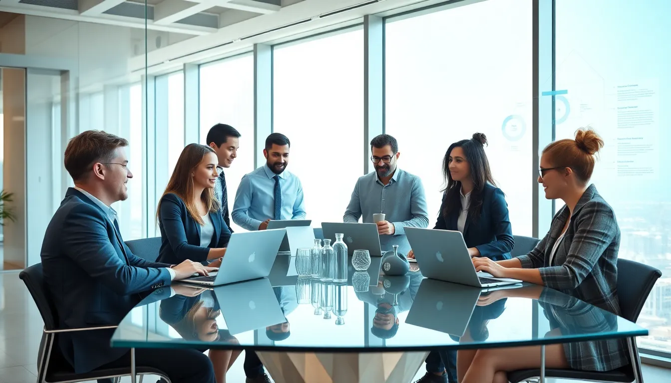 diverse team collaborating in a modern office setting.