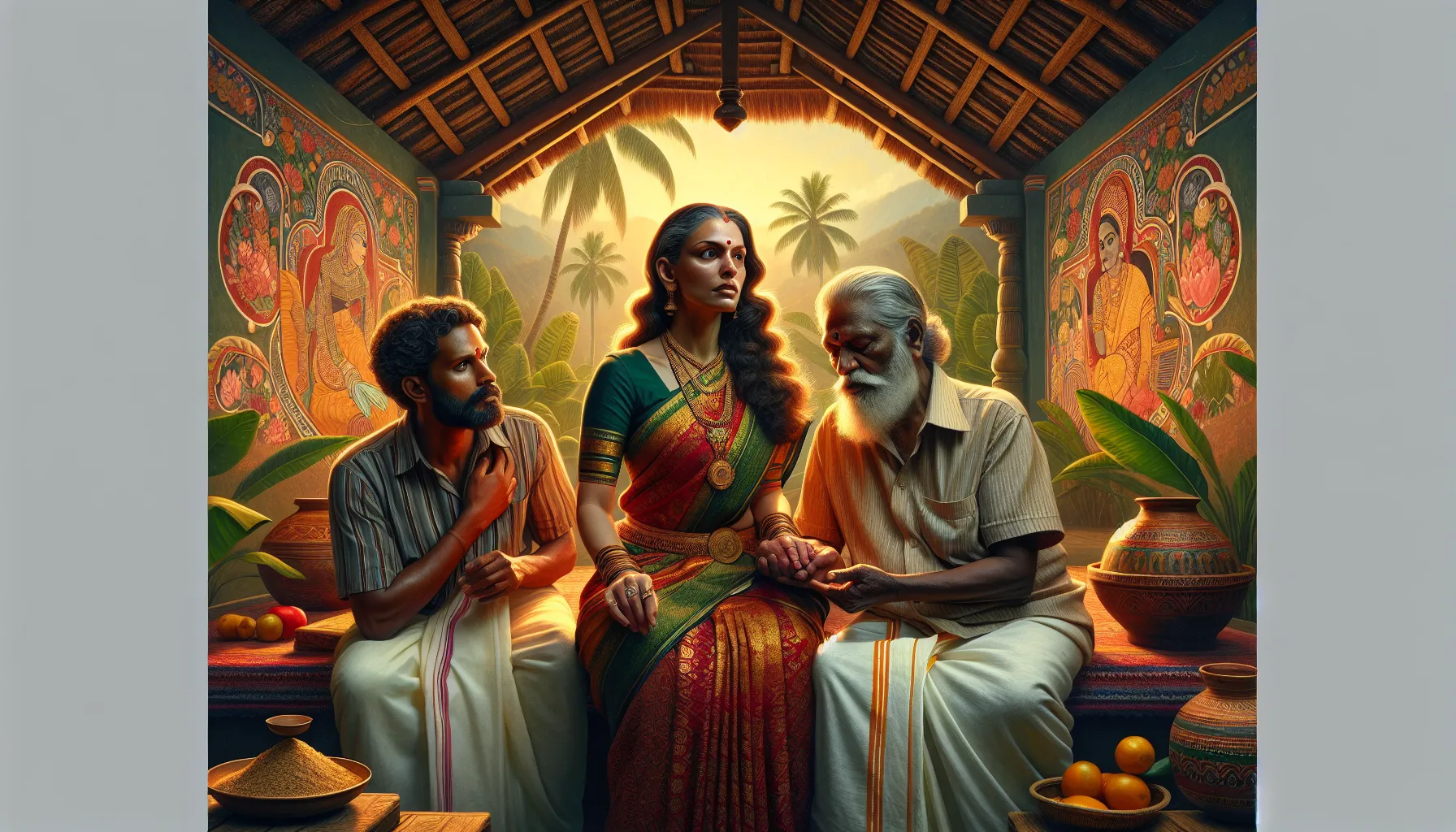Family scene from the Kuthira serial in a Kerala-inspired setting.