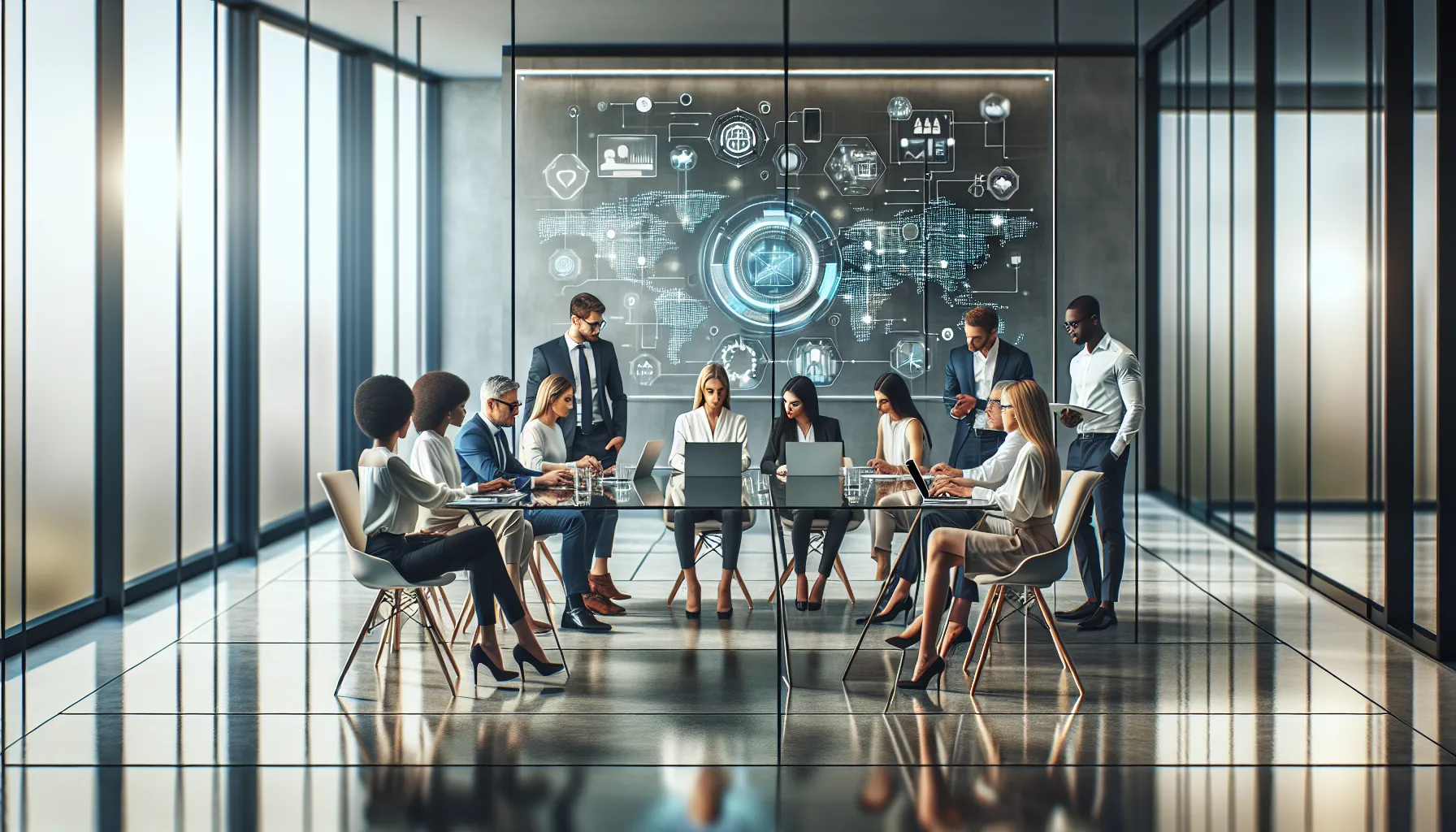 diverse team collaborating in a modern office about technology empowerment.