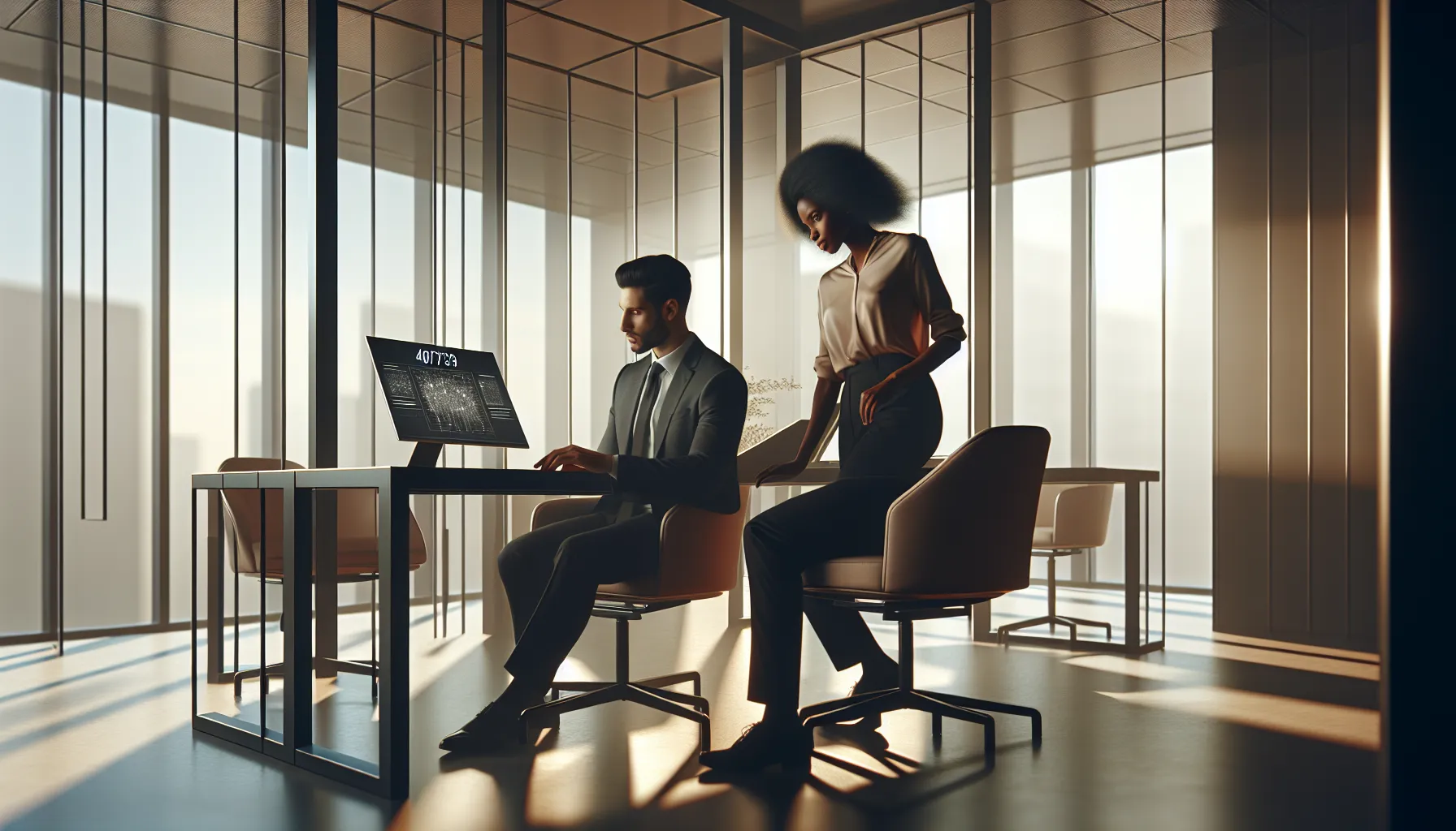 diverse team discussing data in a modern office.