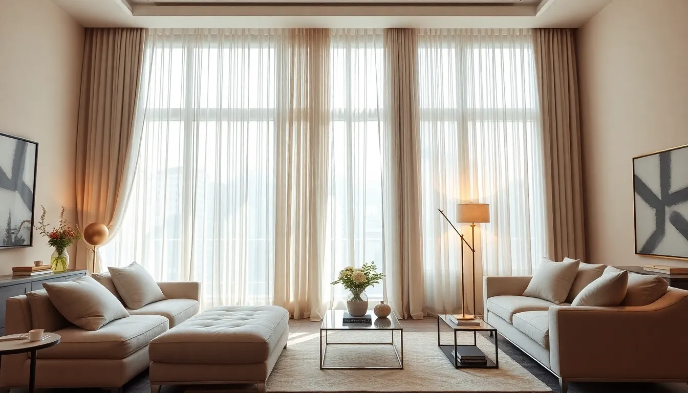Stylish living room with elegant curtains enhancing the decor.