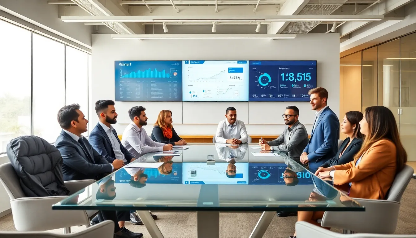 diverse team collaborating in a modern office for Walmart Global Tech.