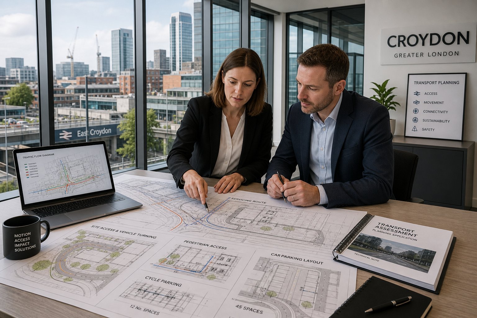Traffic engineer reviewing site plans for a Croydon planning application.