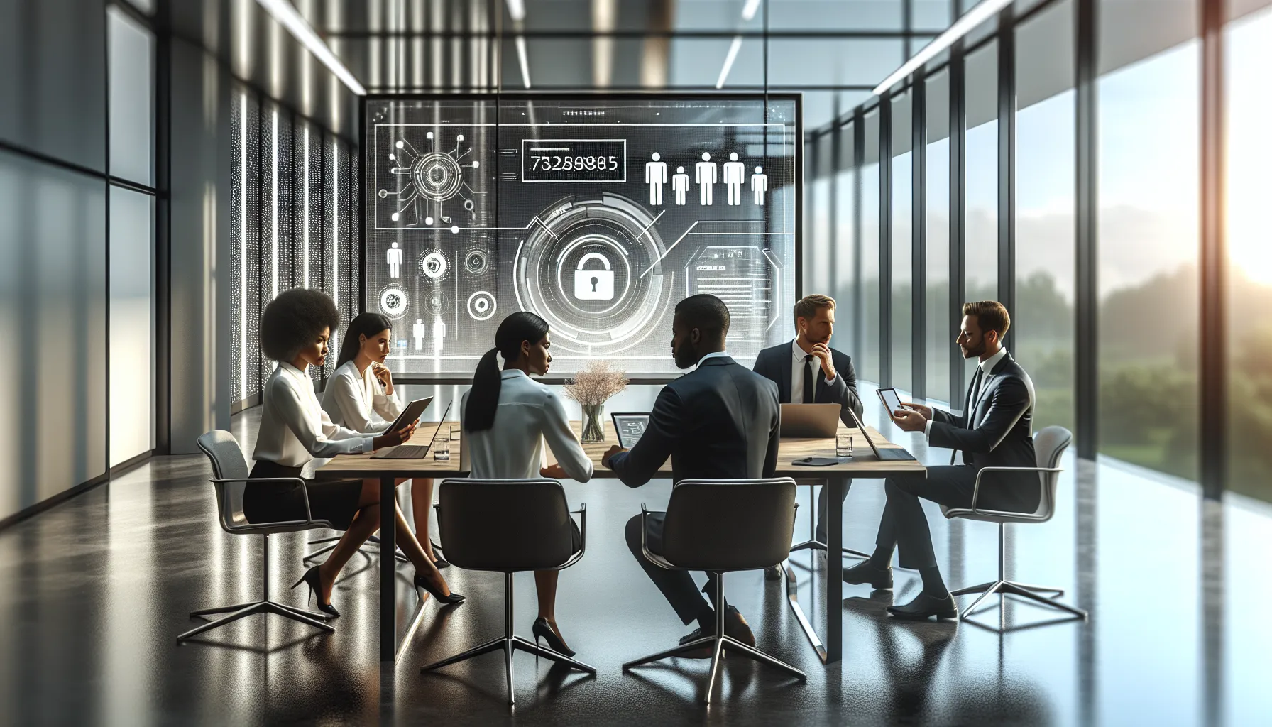 diverse team collaborating in a modern office with technology.