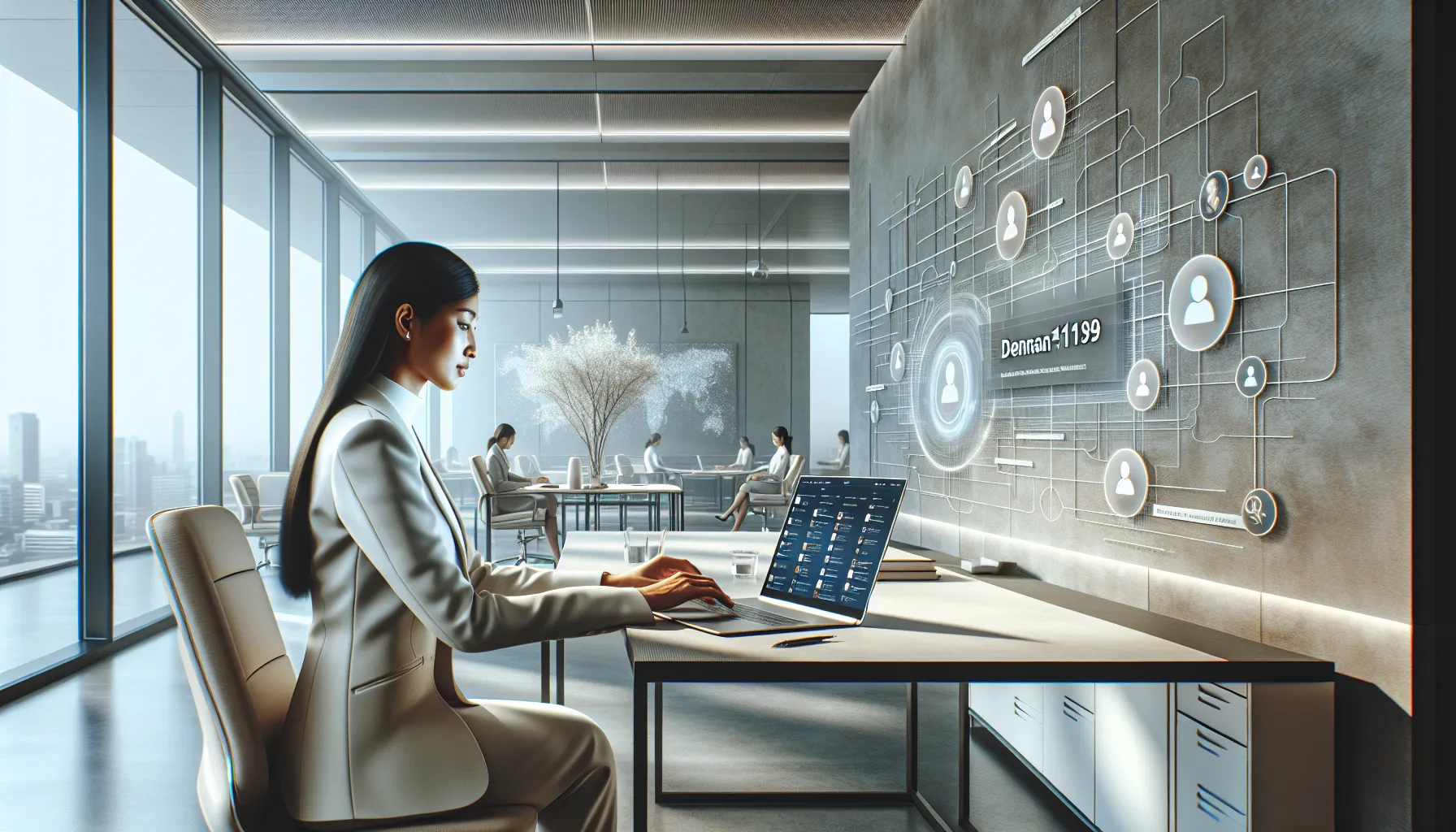 diverse professional reflecting on digital identity in modern workspace.