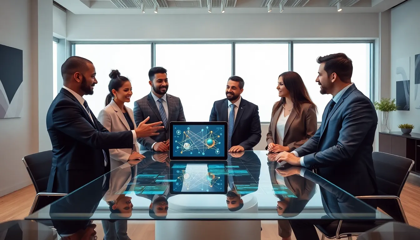 diverse professionals collaborating in a modern workspace.