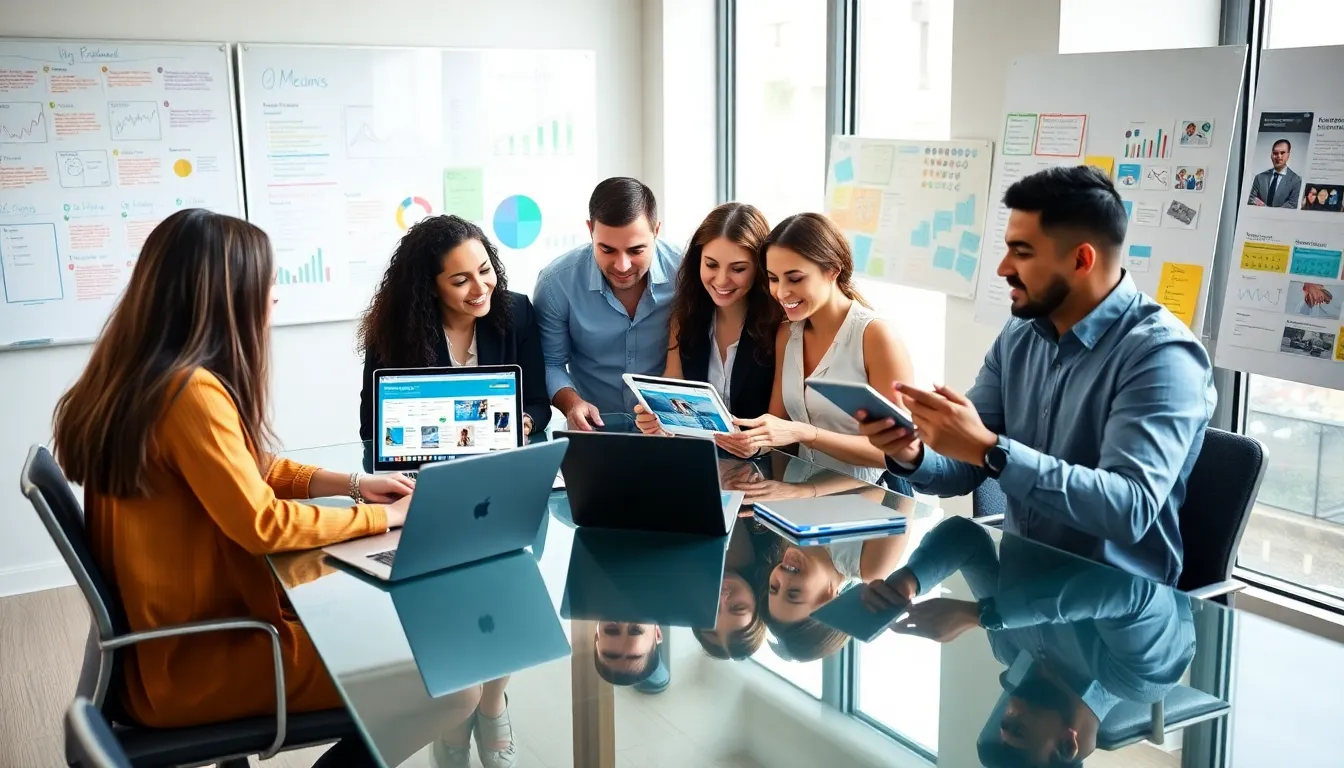 diverse marketing team collaborating in a modern office.