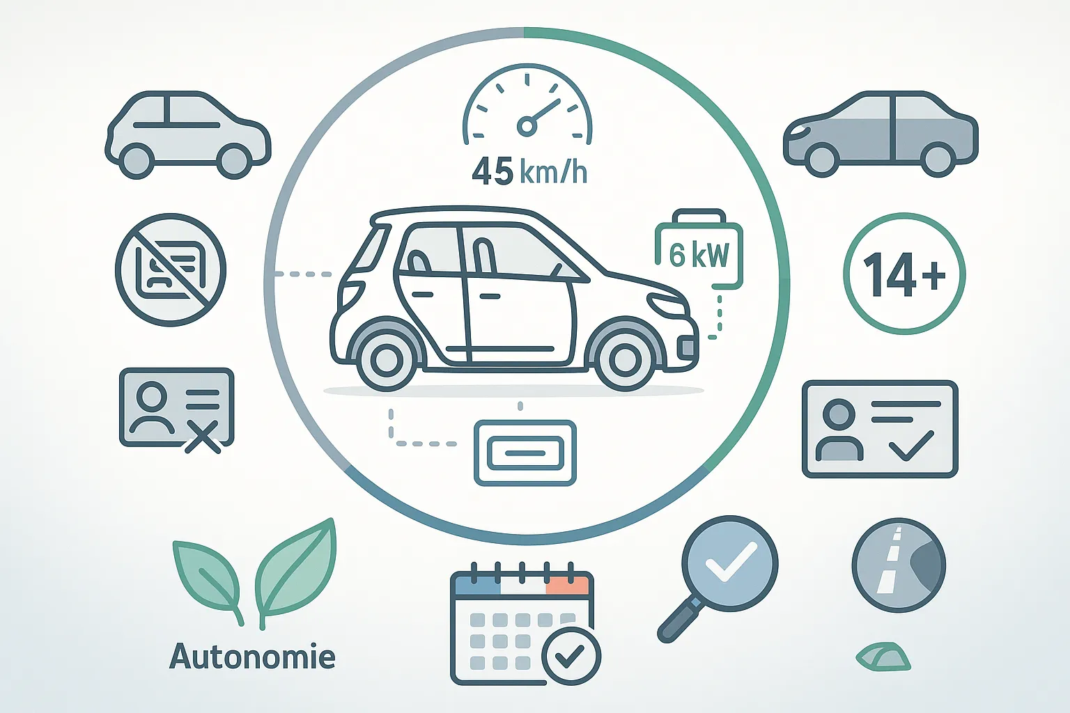 diagram showing features and legal checks of France's voiture sans permis
