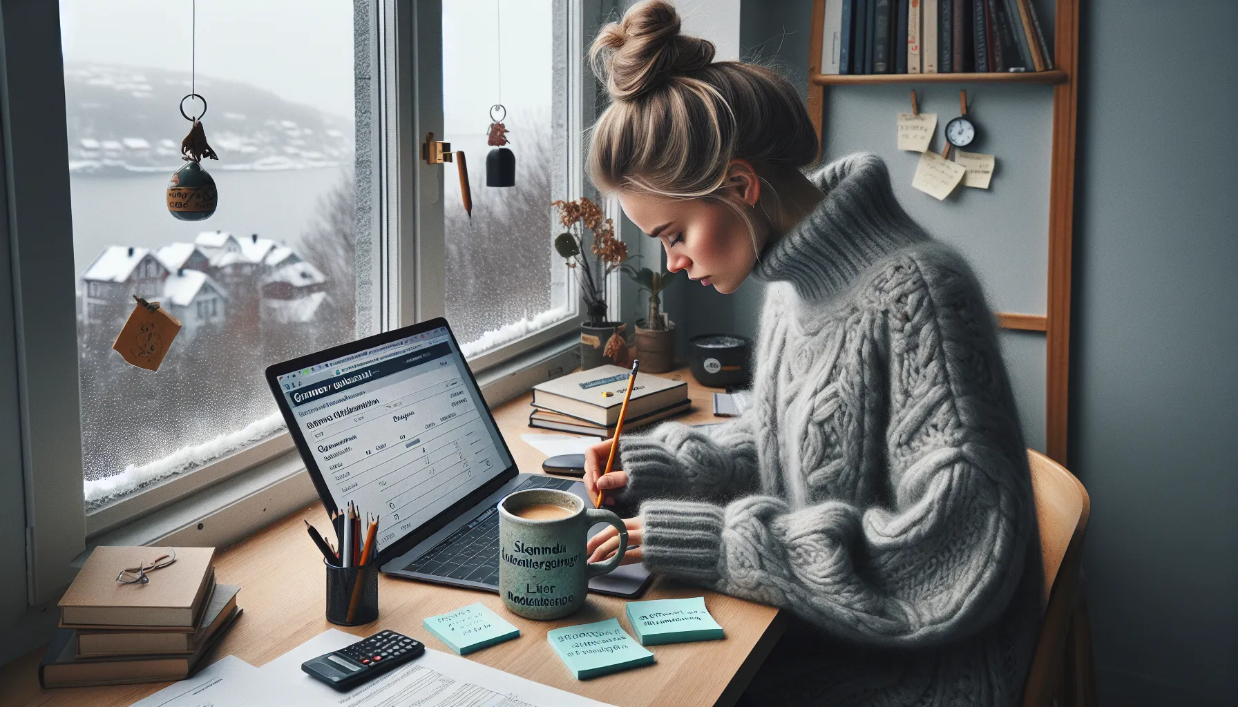 Norwegian applicant calculating teacher education requirements on samordna opptak at home.