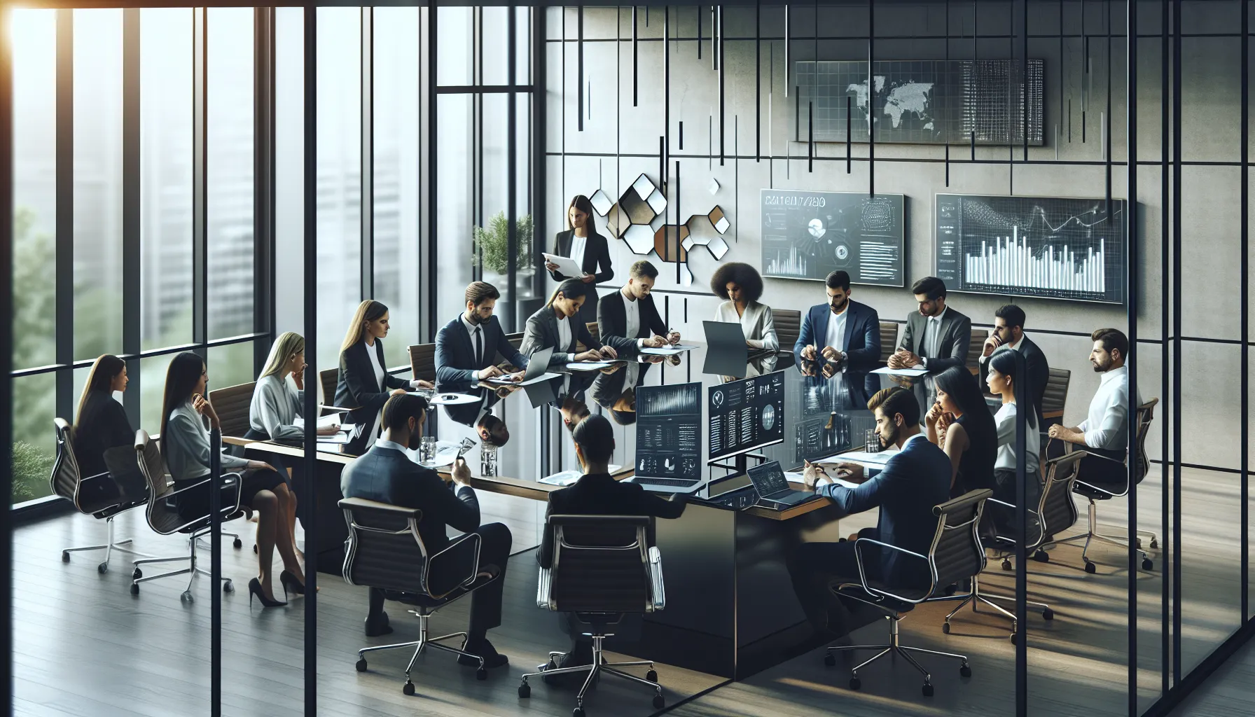 diverse team discussing data ethics in a modern office setting.