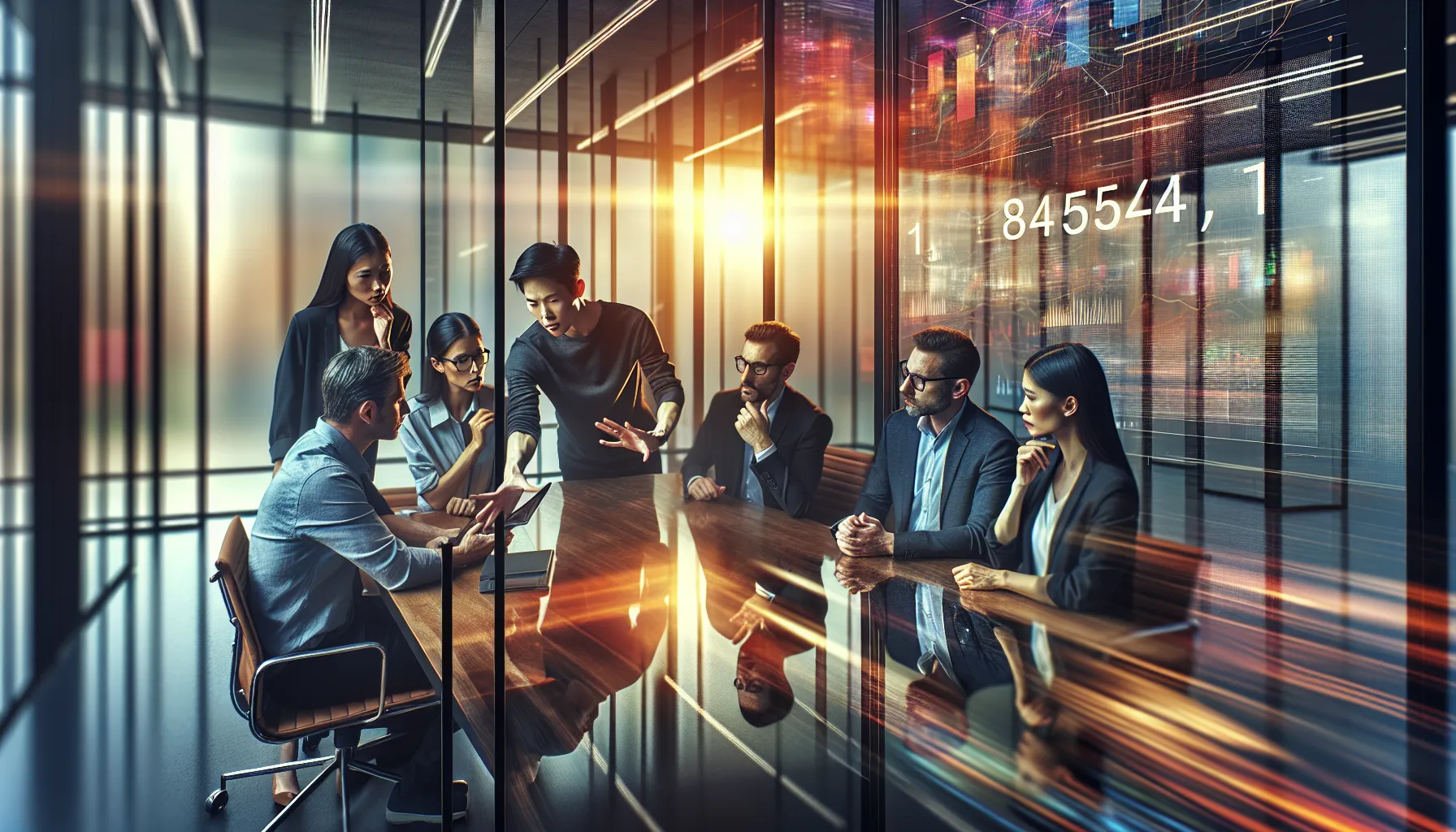 diverse team discussing the significance of a number in a modern office.