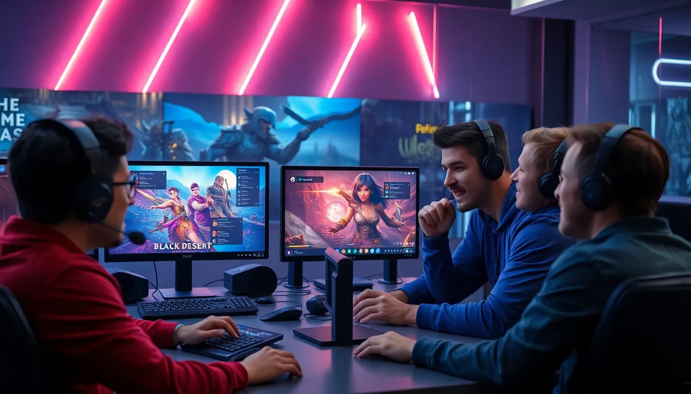diverse gamers collaborating over Discord in a modern gaming setup.