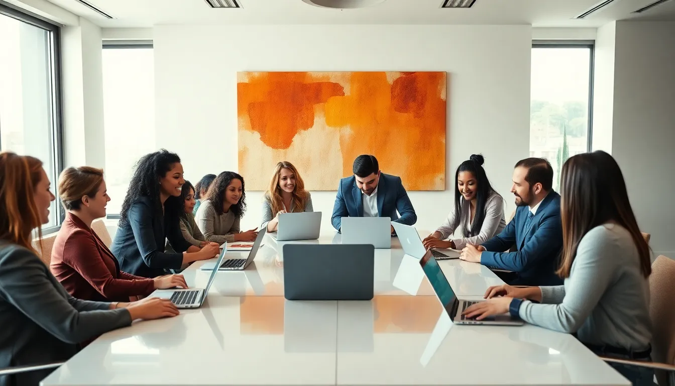 diverse real estate team collaborating in a modern office setting.
