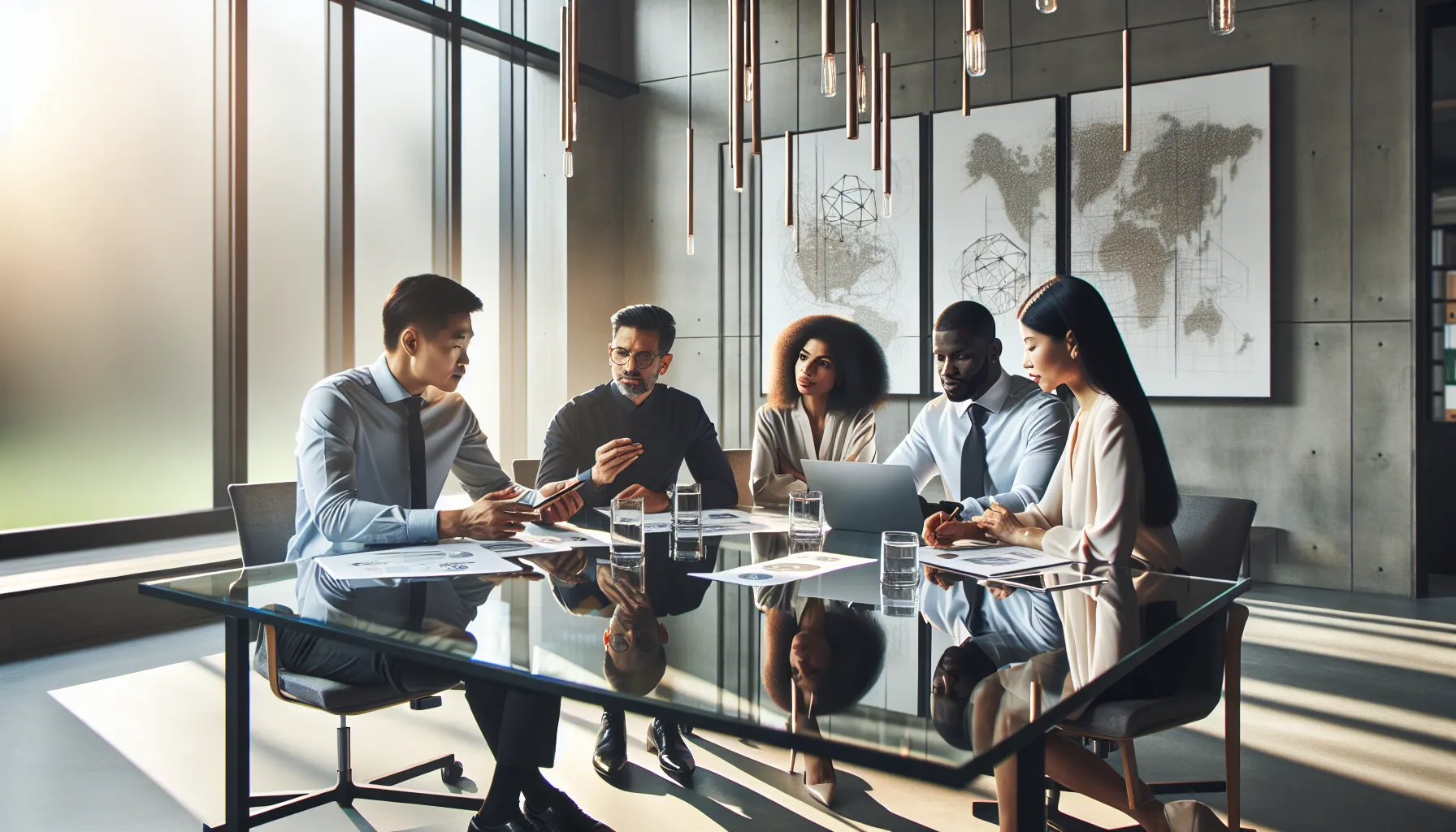 diverse professionals collaborating in a modern office setting.