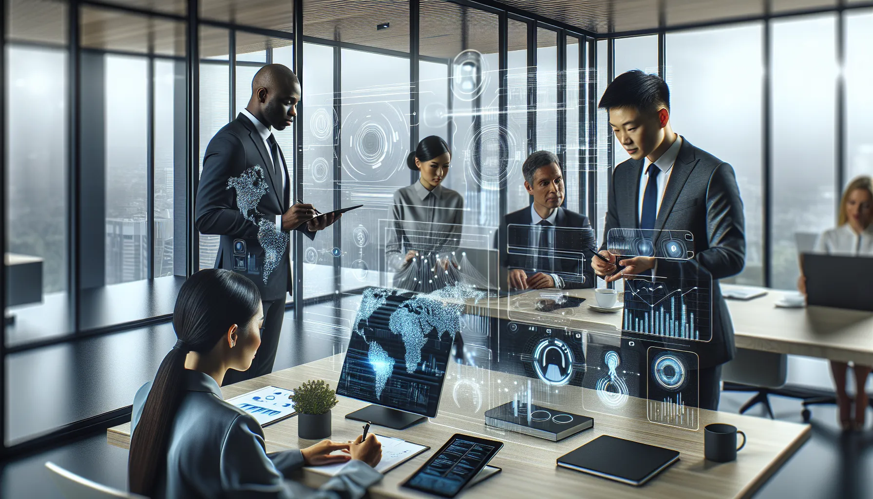 diverse team discussing data insights in a modern office.