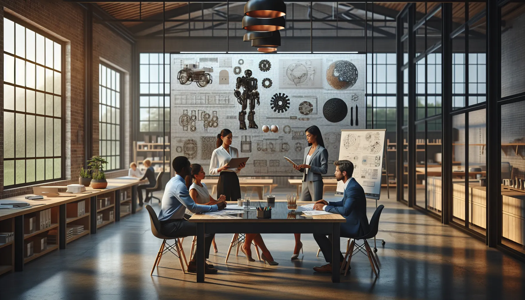 diverse team discussing 6090X43 applications in an office setting.