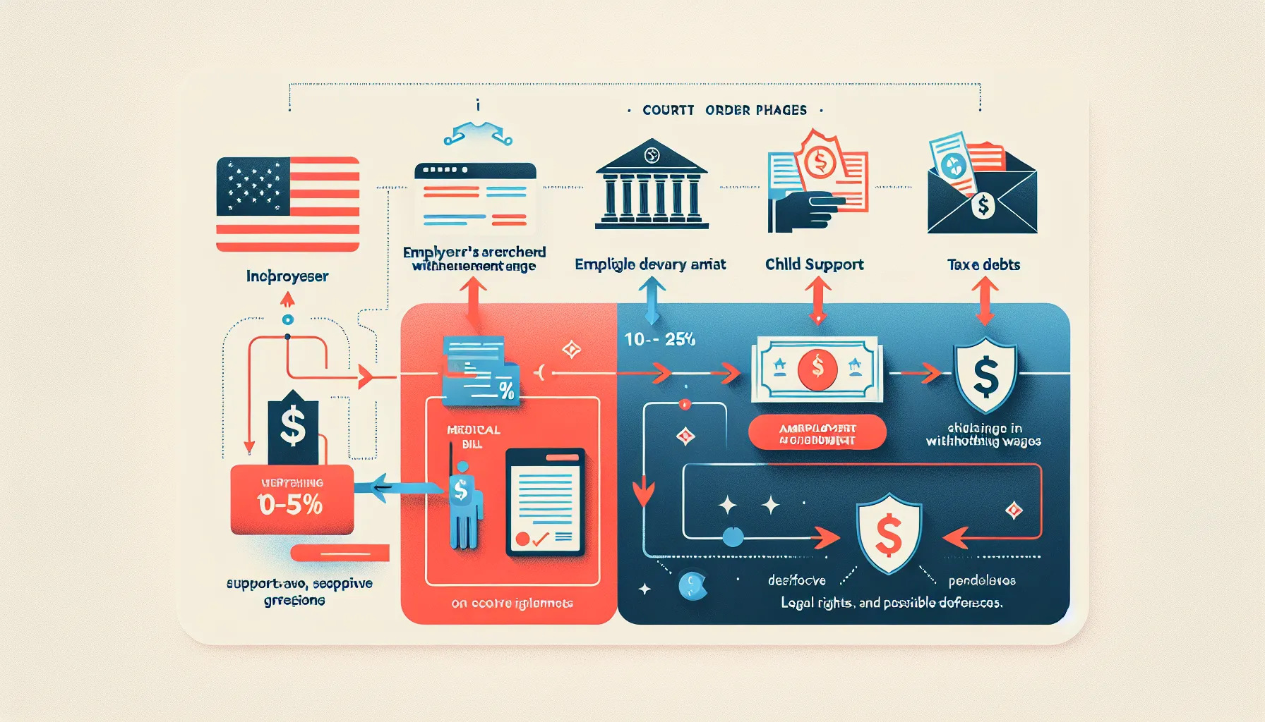 diagram showing wage garnishment process and protected employee rights in the US