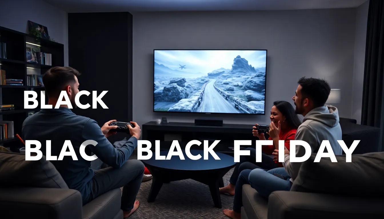 diverse gamers enjoying PlayStation 5 in a modern living room.