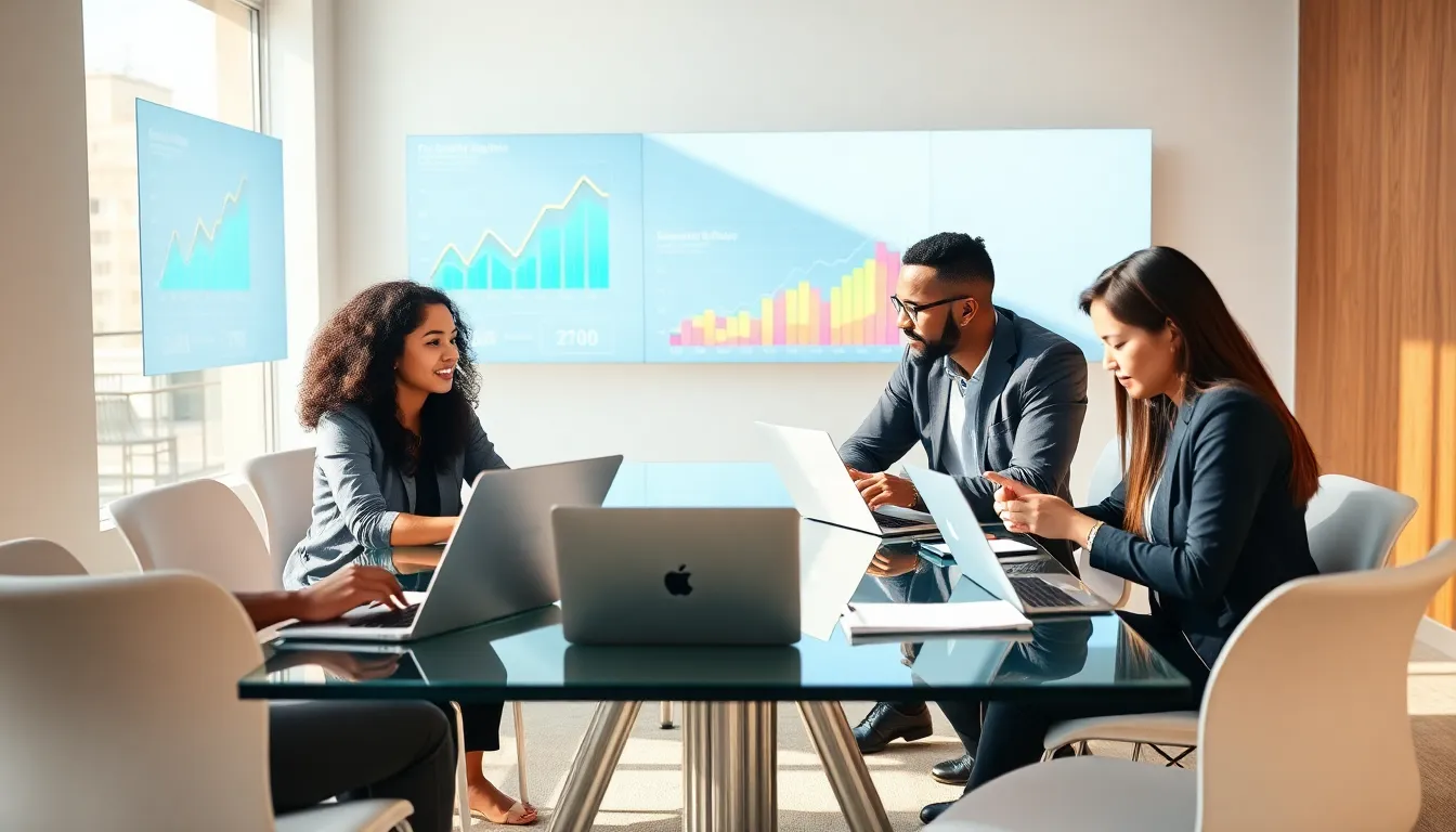 diverse content creators collaborating in a modern digital workspace.