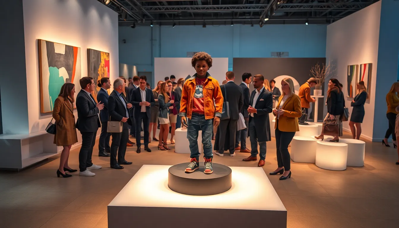 diverse group admiring MrcdzTheDoll at an art festival.