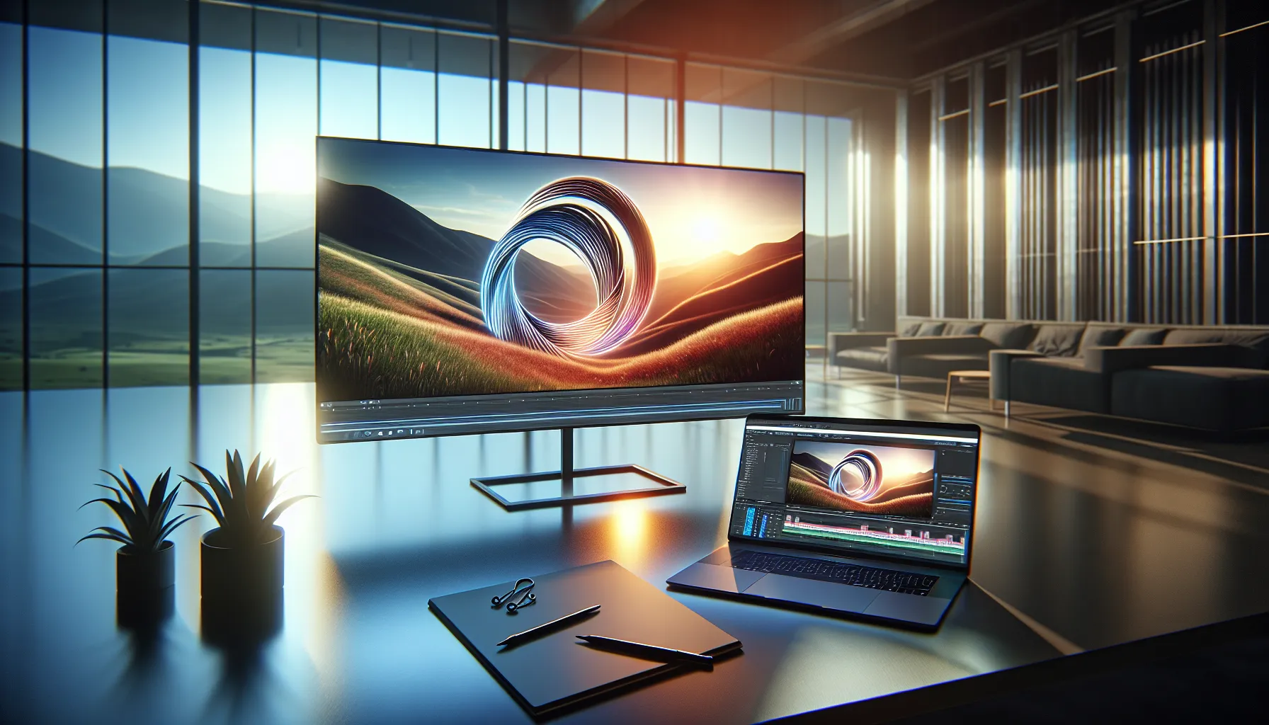 transparent logo integrated into a vibrant video landscape.