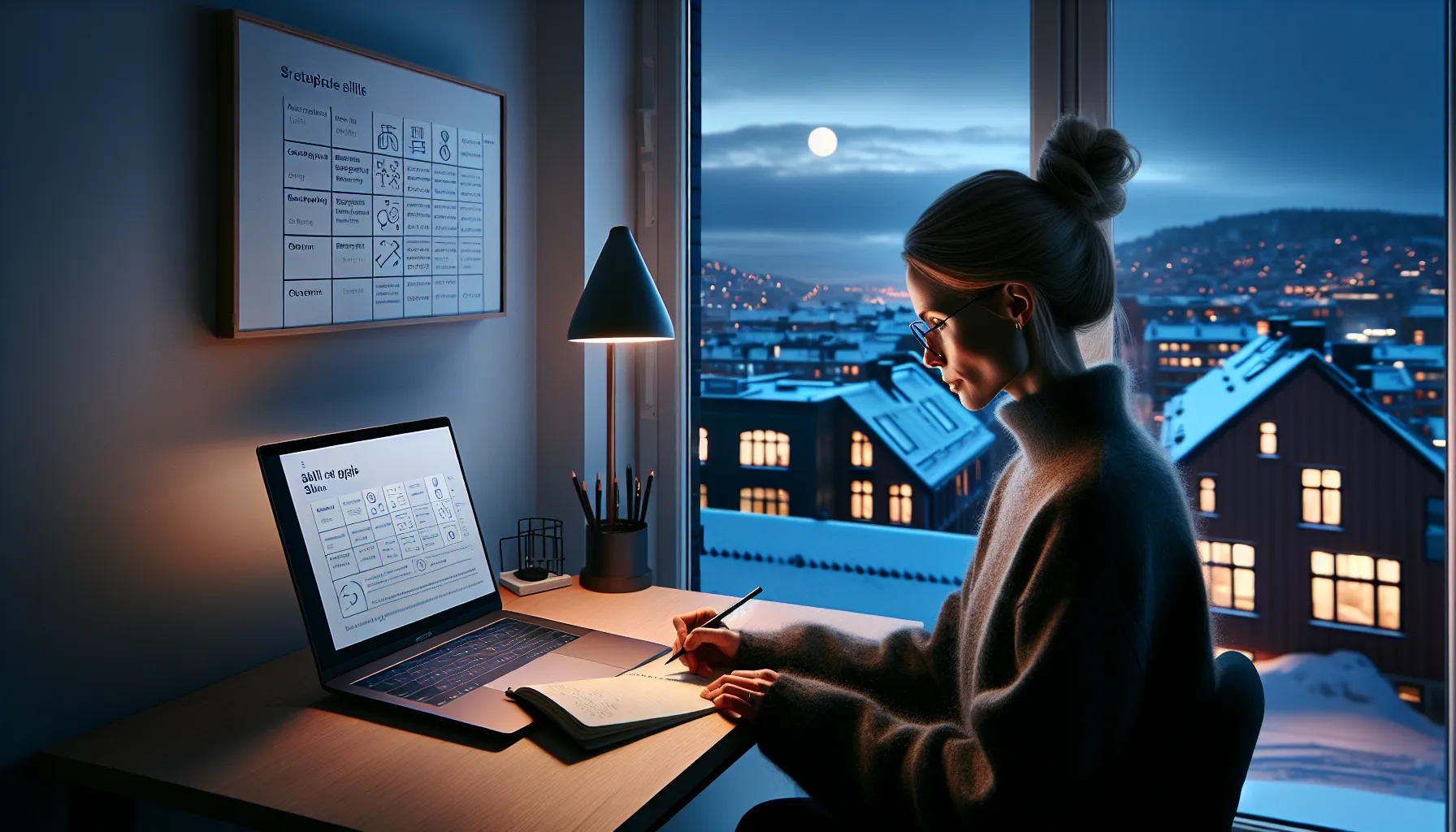 Hvordan bruke nettkurs for å starte en ny karriere 2 Norwegian professional analyzing job ads and online courses to map skill gaps.