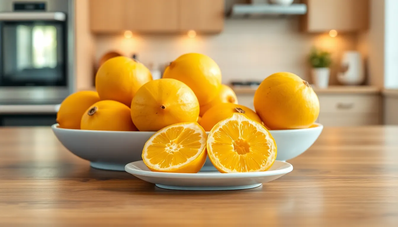 Fresh lucycums displayed in a modern kitchen setting.