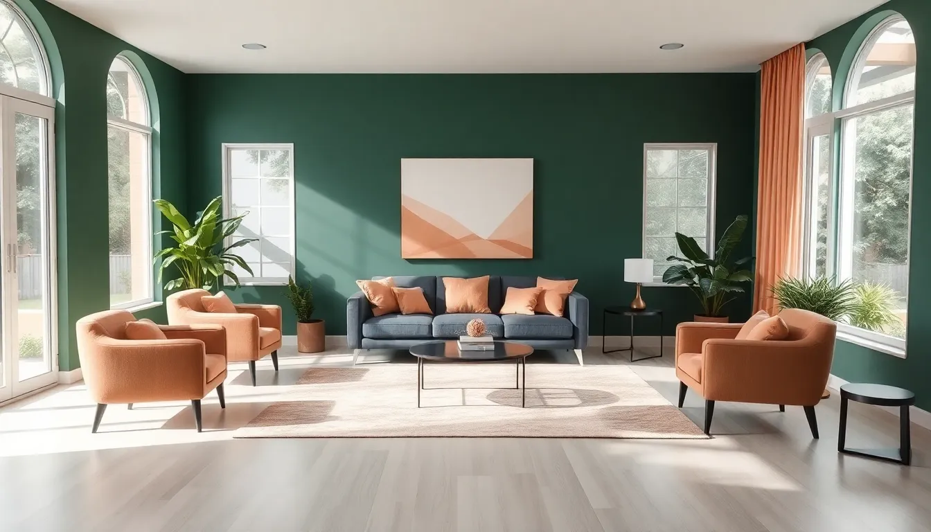 modern living room with 2024 interior design color trends.