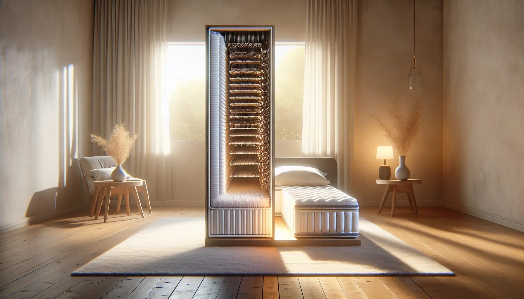 A comparison of innerspring and hybrid mattress designs with cross-sectional layers visible.