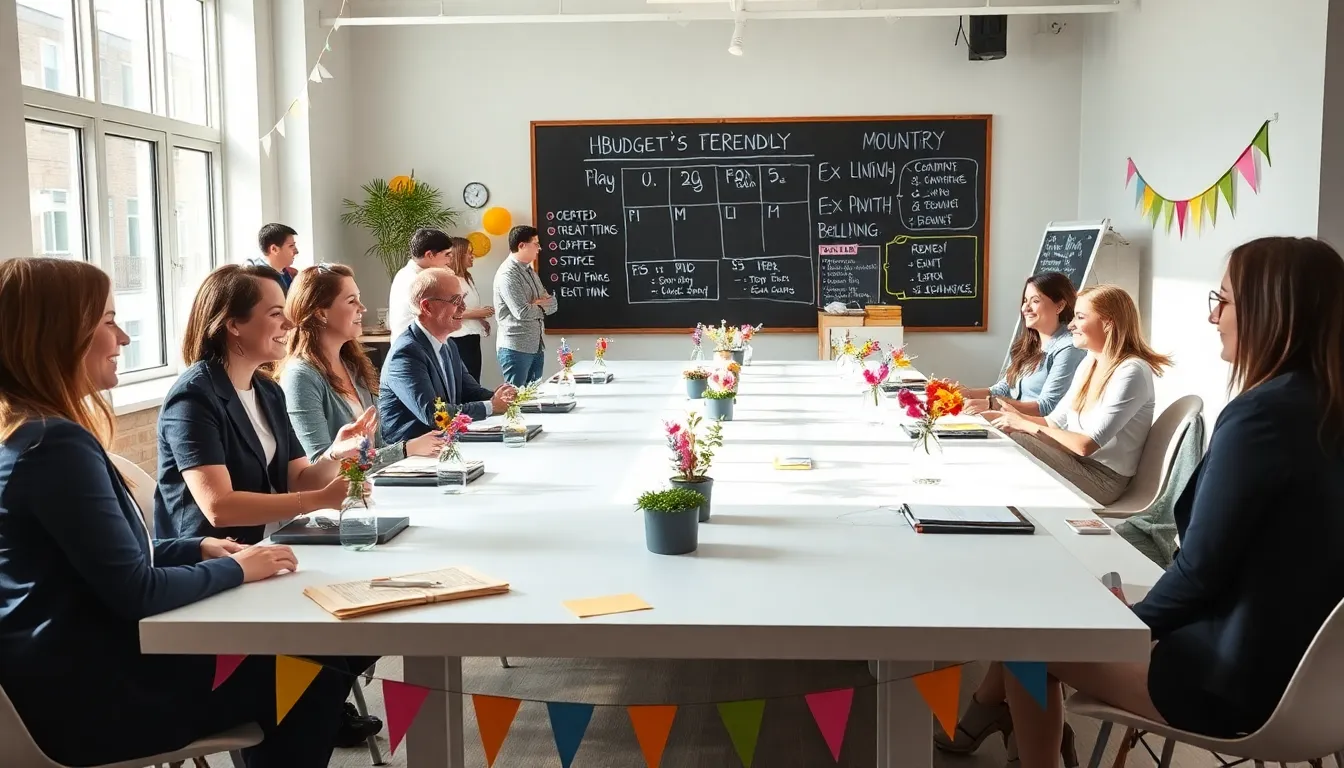 diverse team planning a budget-friendly event in a modern space.