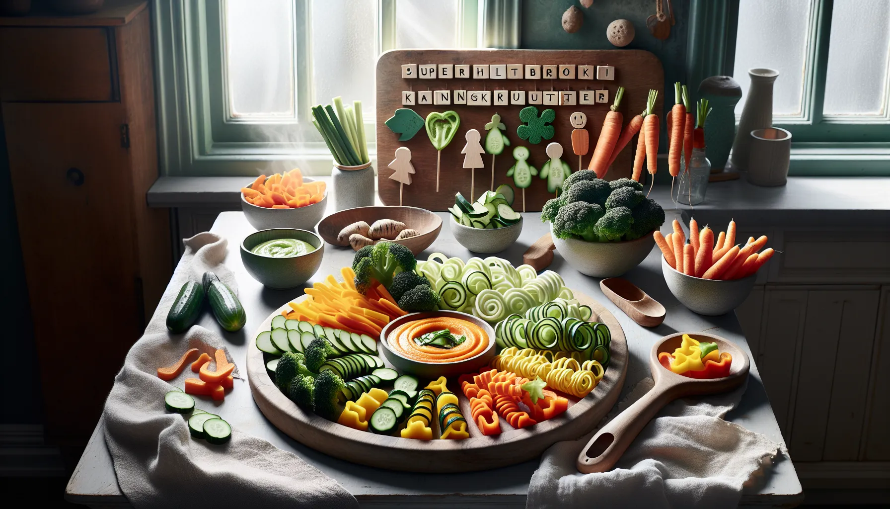 Slik gjør du grønnsaker spennende for barn 2 Colorful rainbow veggie platter with playful shapes and a child reaching.