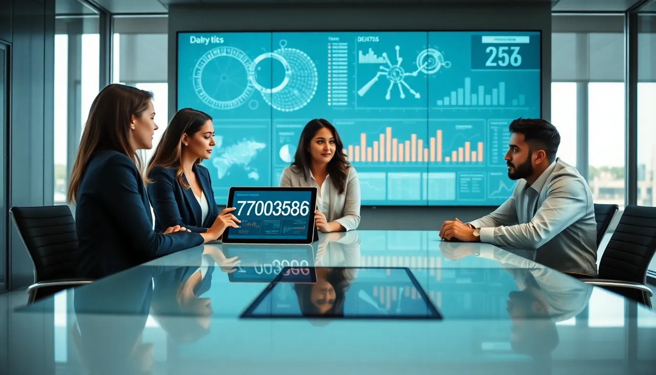 diverse team discussing data analysis in a modern office.