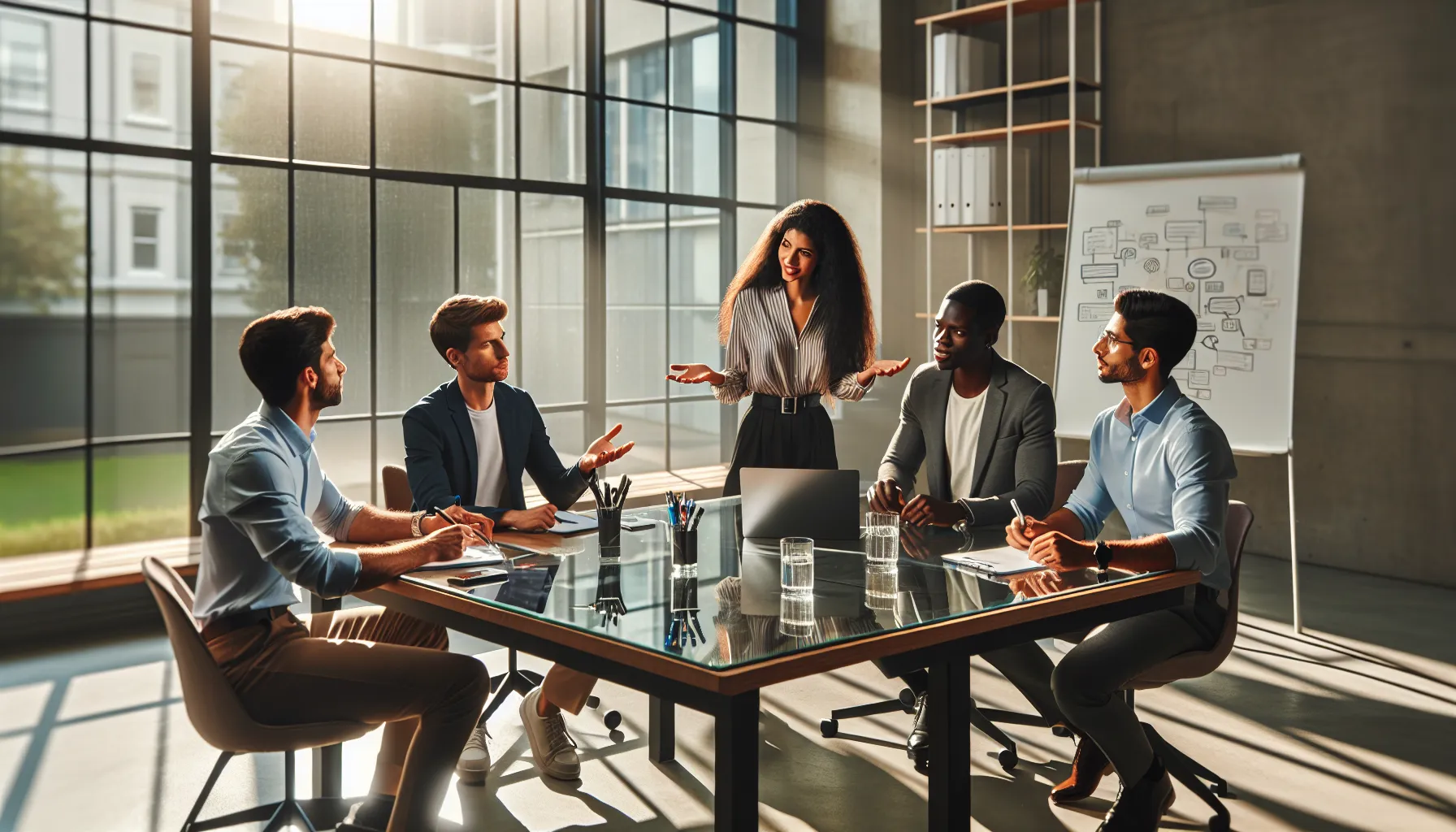 diverse professionals collaborating in a modern office setting.