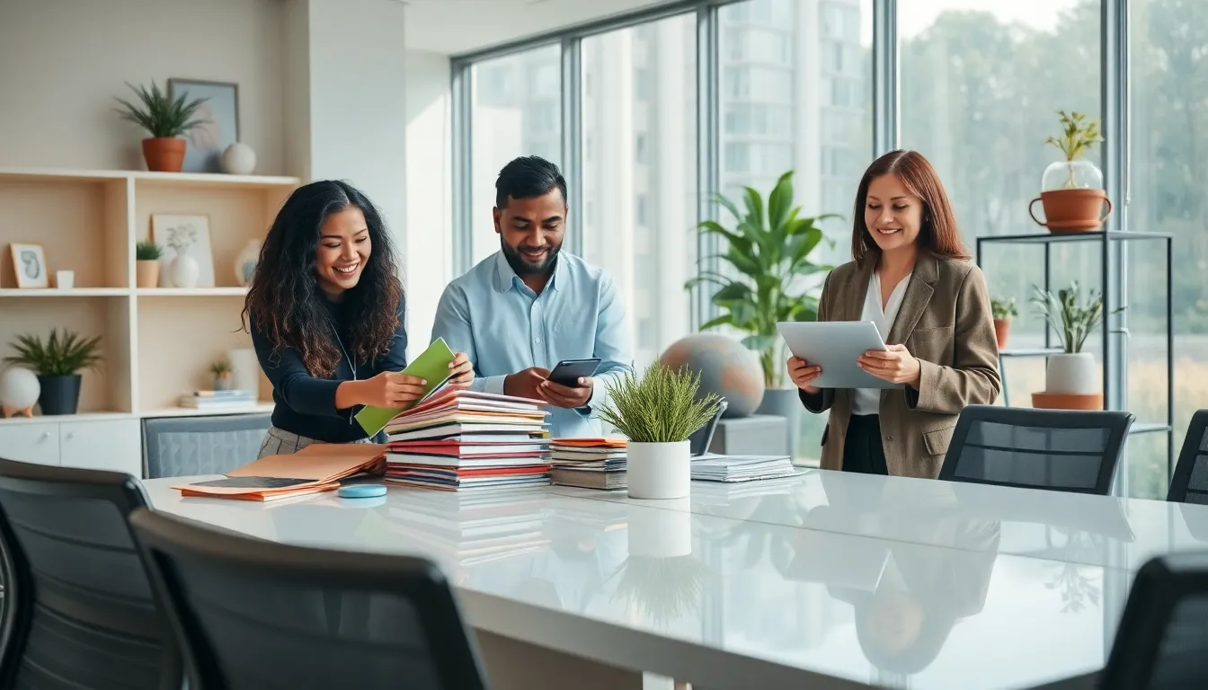 professionals organizing a modern workspace for clarity and productivity.