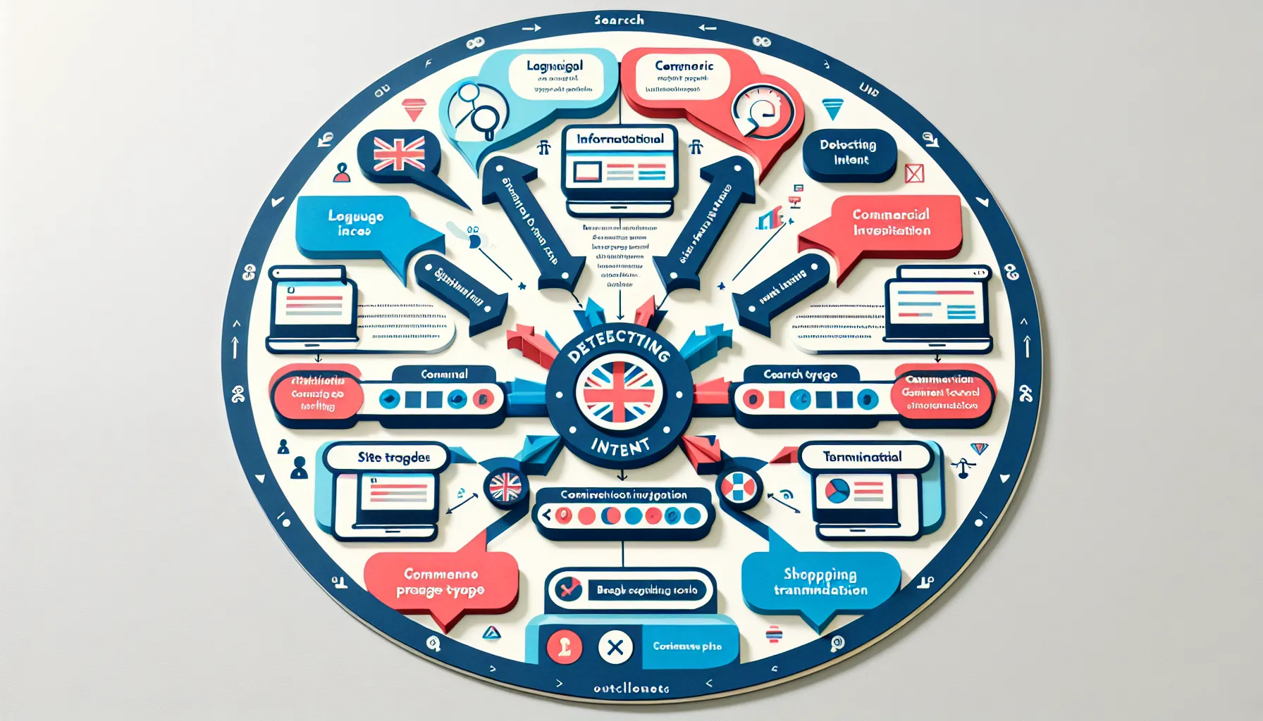 Flowchart showing UK-focused Google search intent types and matching page strategies.
