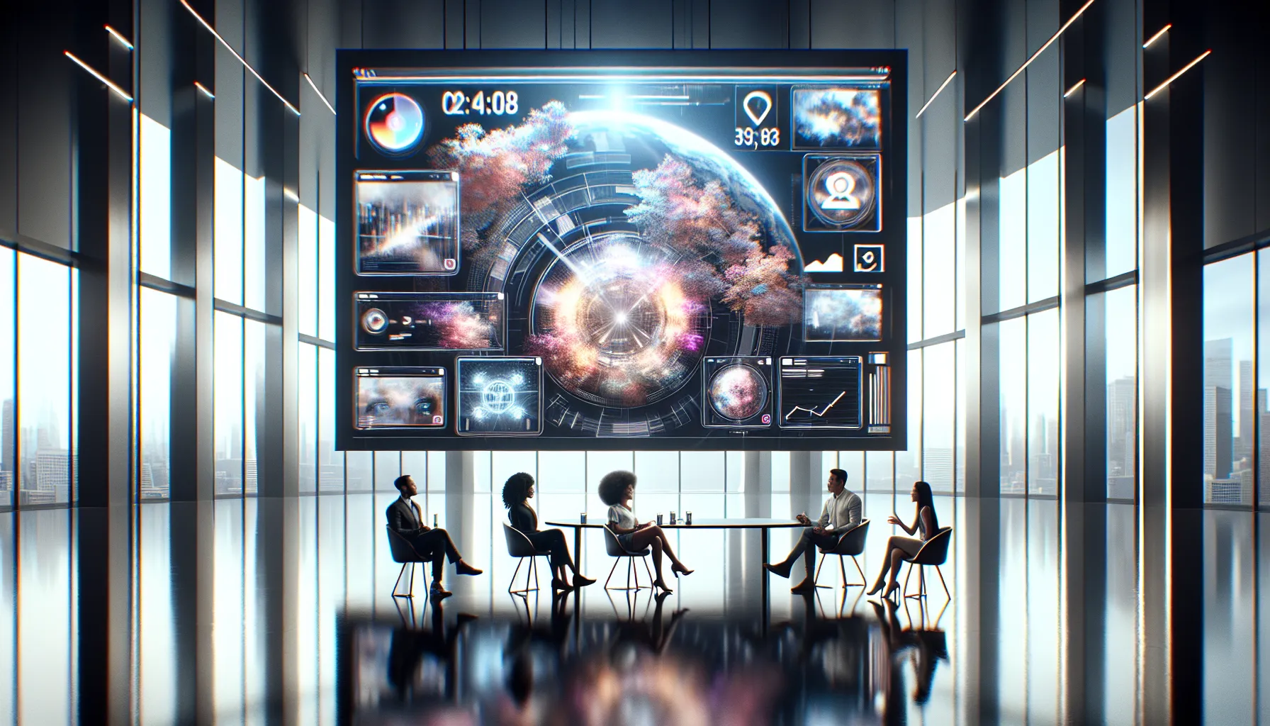 diverse team discussing trending content in a modern workspace.