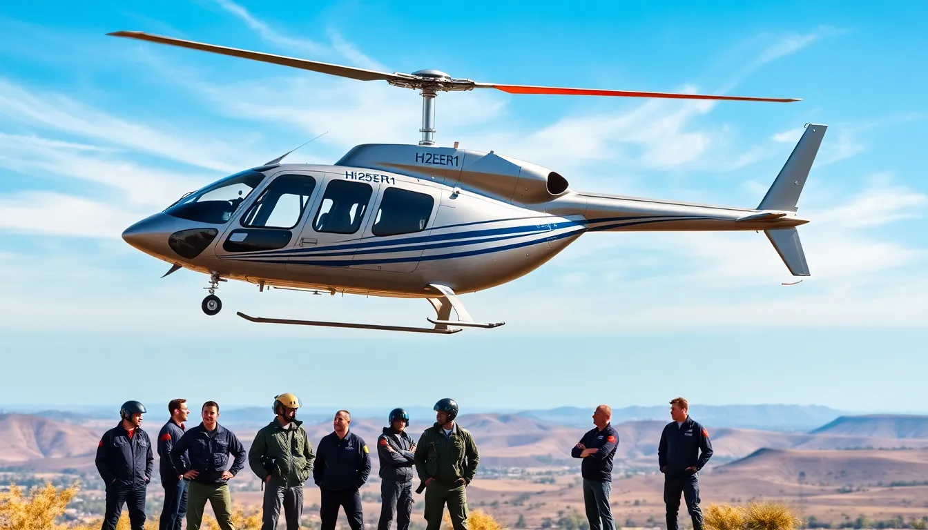 H125ER1 helicopter in flight with pilots preparing for mission.