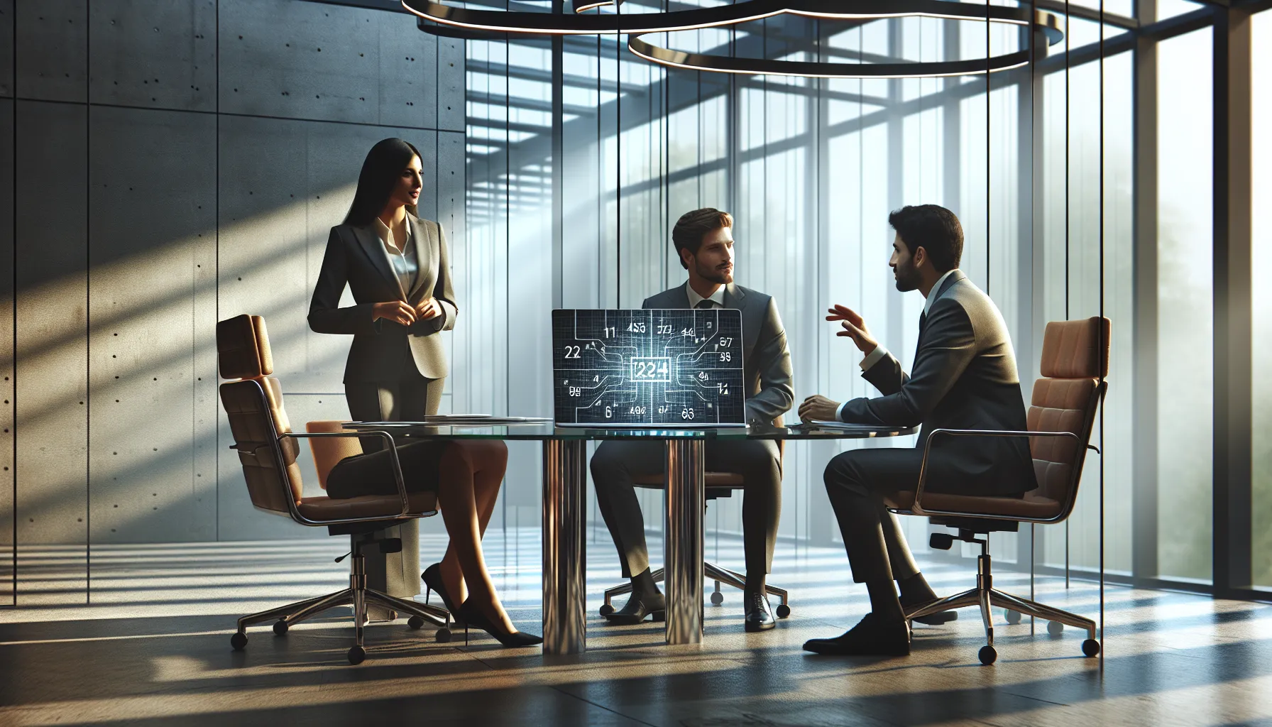 diverse professionals discussing phone number structure in a modern office.