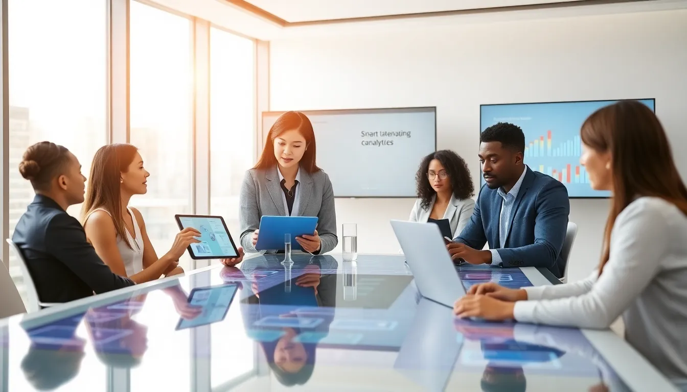diverse team collaborating in a modern office on Elliedarge technology.